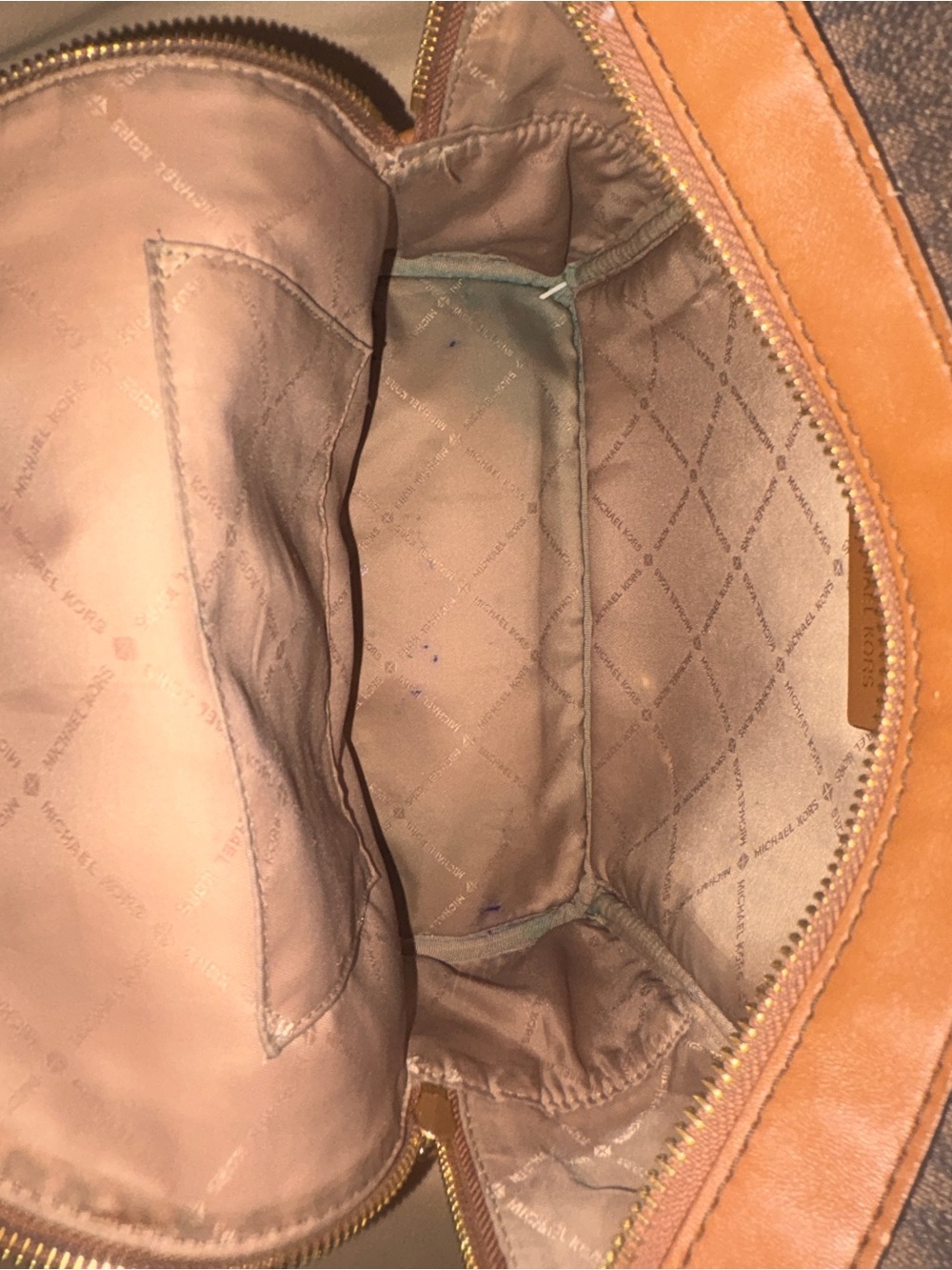Michael Kors Brown Signature MK Logo Backpack with Tan Trim - Picture 8 of 12
